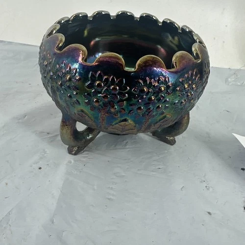 Vintage Fenton Amethyst Carnival Glass Orange Tree 3 Footed Bowl