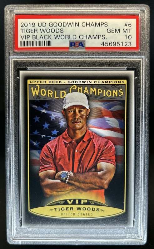 2019 Upper Deck Goodwin Champions Tiger Woods VIP Black World Champs #6 PSA 10