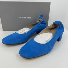 Everlane Italian Suede Day Heel Brilliant Blue 7.5 Women's Elastic Back Comfort