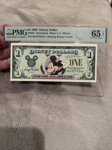 RARE 1999 A $1 Disney Dollar Mickey Mouse PMG 65EPQ DIS59  Disneyland Great Note