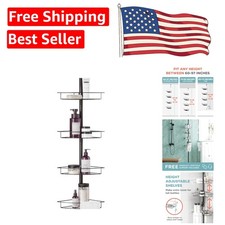 Elegant Rust-Resistant Shower Caddy: Adjustable Tension Pole, 4 Baskets  Tow...