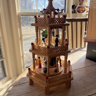 VTG Christmas Windmill Nativity Carousel 3 Tier Wood Candle 8996 Lillian Vernon