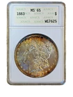 1883 P Morgan Silver Dollar $1 ANACS MS 65 Old Soap Box, Rainbow Rim Toning
