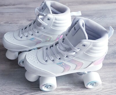Retro OXELO Disco Damen Mädchen Rollschuhe Quad Skates weiß Holografie Gr.38 NEU