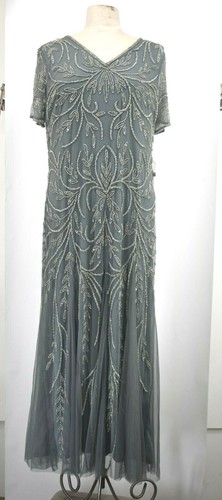 Light Blue Beaded Mesh Gown 