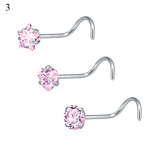 3PZ Anello Vite Naso Acciaio Chirurgico Zircone Anello Piercing Naso Piercing Nostril - Foto 12 di 19