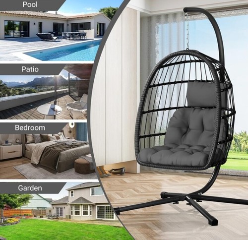 Hammock Stand Steel Foldable Hanging Egg Chair Soft Cushion Patio Wicker Rattan - Picture 6 of 6