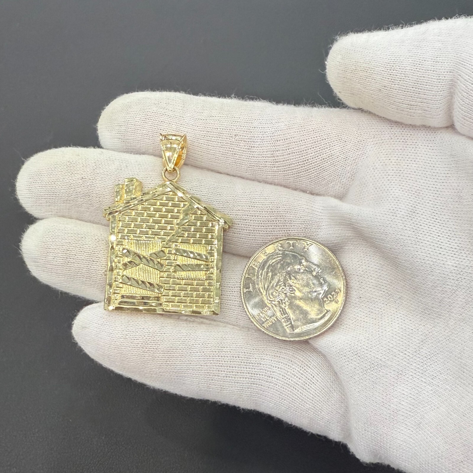 Trap House Pendant Mens Charm 10k Yellow Gold 1.7 inch