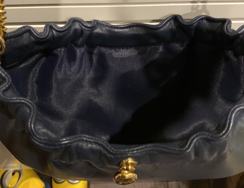 womens navy leather purse, never used, adjustable strap