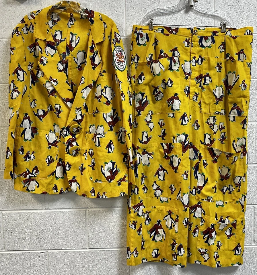 Винтажный ручной работы взрослых клоун желтый пингвин костюм куртка брюки - Изображение 2 из 4