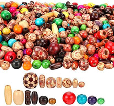 800 Pcs Wooden Beads Set, Include 400 Pcs Printed Wooden Loose Wood Beads, 200 P