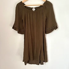 NAIF Green Minimalist Neutral Boho Tunic Top or Mini Dress Size Small d123