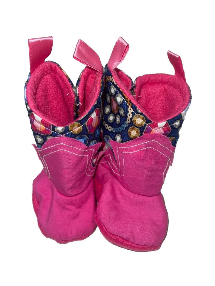 Botas de vaqueira bebê pedras preciosas rosa ocidental quente artesanal EUA 3-6 meses cowboy - Imagem 3 de 4