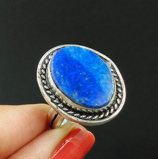 Natural Druzy  Lapis Lazuli Gemstone 925 Sterling Silver Ring Size-8.5 US