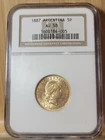1887 NGC AU58 5  Pesos CINCO ARGENTINA ARGENTINO LIBERTY HEAD  Gold Coin LOOKS +