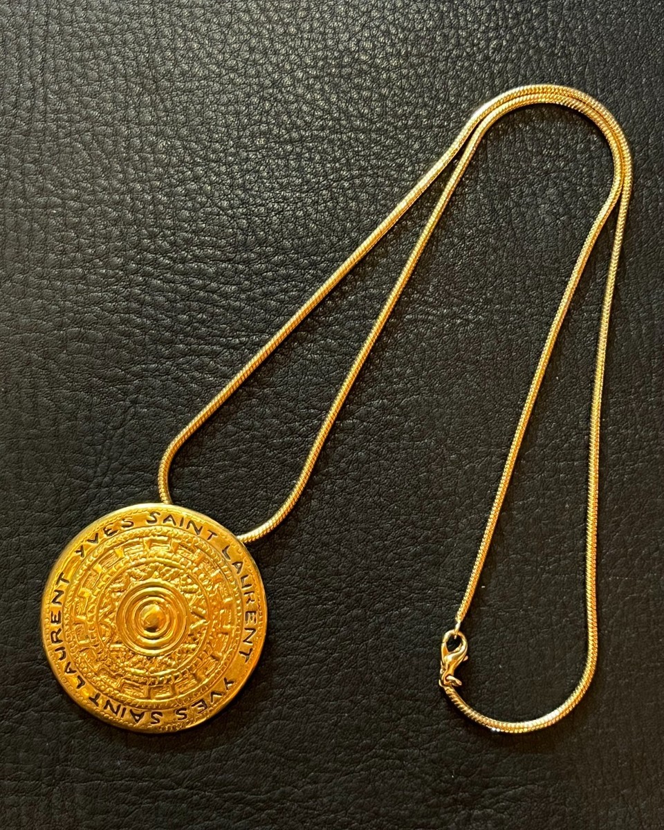 YVES SAINT LAURENT ネックレス ゴールド チェーン Yves Saint Laurent Necklace Chain AUTH Logo YSL Vintage Gold Coin