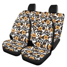 Full Set Of Leopard Print Car Elastic Seat Covers Front And Rear Interior Floral