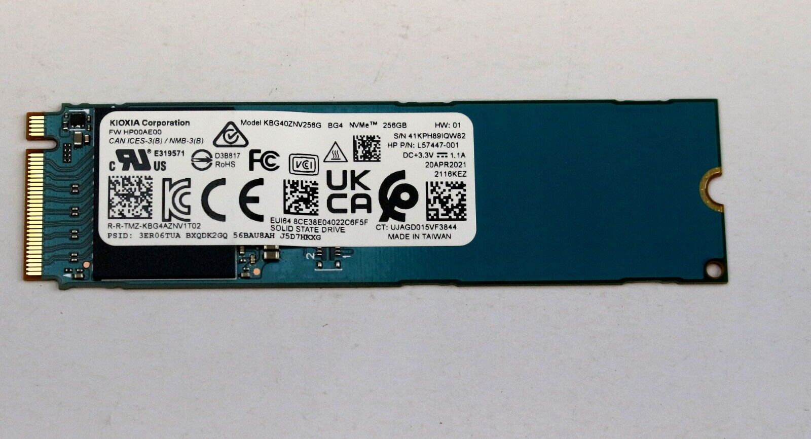 New KIOXIA NVMe 256GB M.2 2280 Solid State Drive Model:KBG40ZNV256G