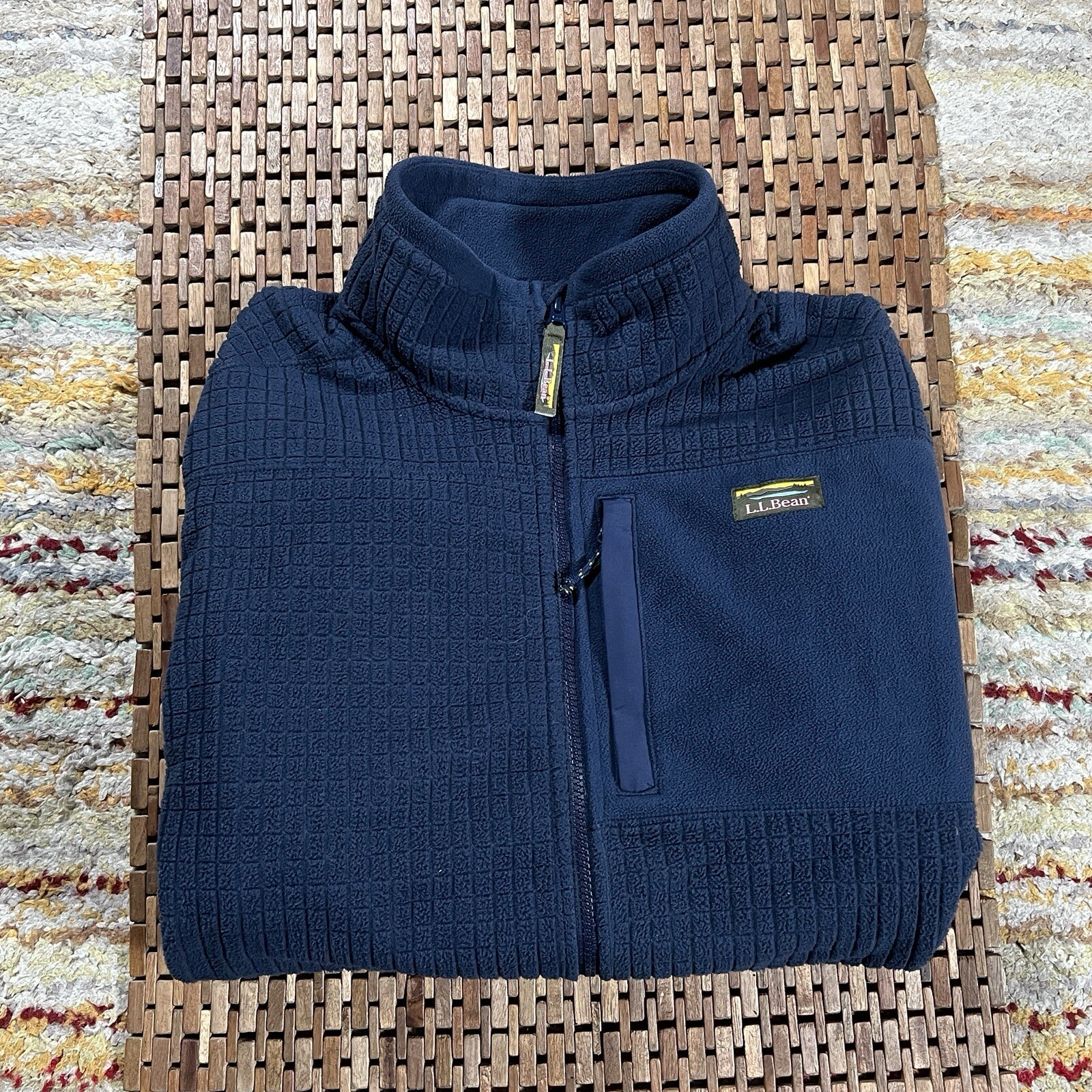 LL Bean Airlight Knit Full Zip Textured Fleece Jacket Blue Men’s Size XL
