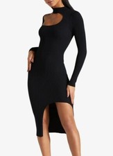 New Women's Black Cut Out Mock Neck Sweater Dress XL By Shoe Dazzle