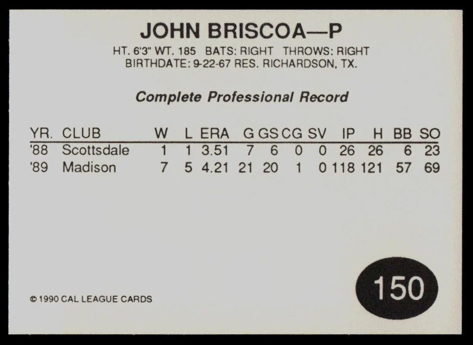 1990 Cal League John Briscoe  Modesto A's - Image 2 of 2