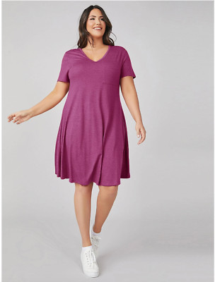 New! SHEIN BASICS Plus Marled Knit Patch Pocket Dress, Plum, Size 20