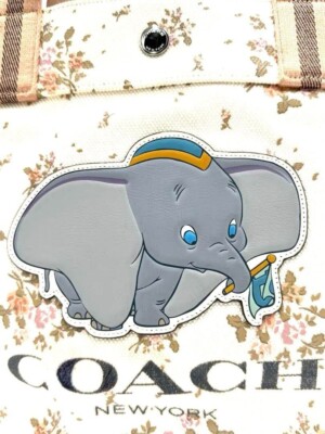 COACH Dumbo Disney Collaboration Flower Tote Bag Large Ivory USED