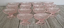 Vtg Lot 14 Pink Glass Pedestal Salt Cellars Hobnail Diamond Design 2" x 3"
