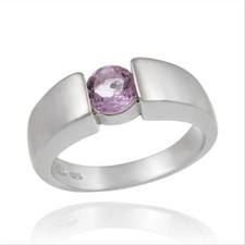 Silver GENUINE AMETHYST stone bali bead RING Size 8