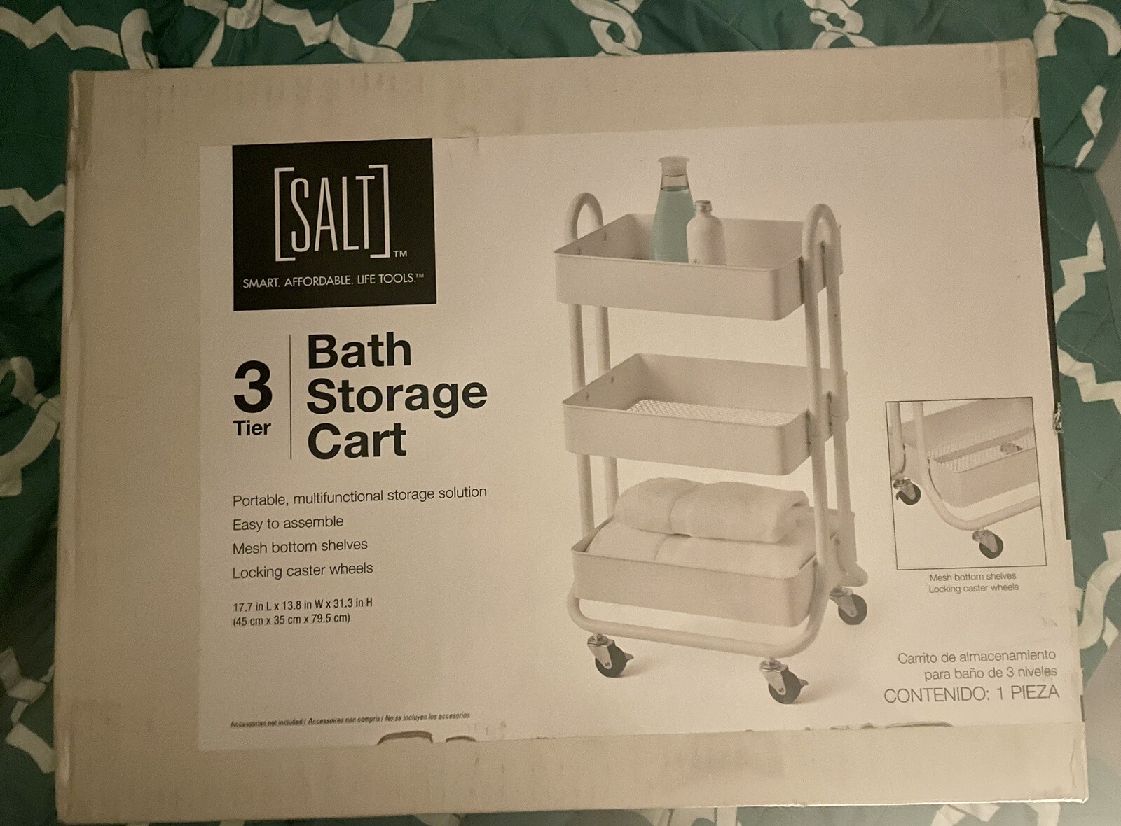 3 Tier Bath Storage Cart With Locking Wheels Portable & Multifunctional