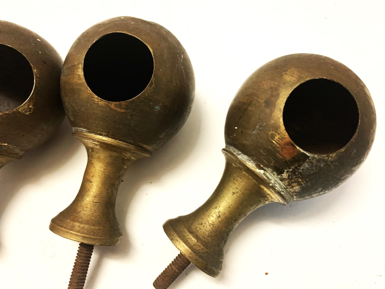 5 Antique Brass Bed Post Finials Cannonball 3 1/2" Tall Salvaged