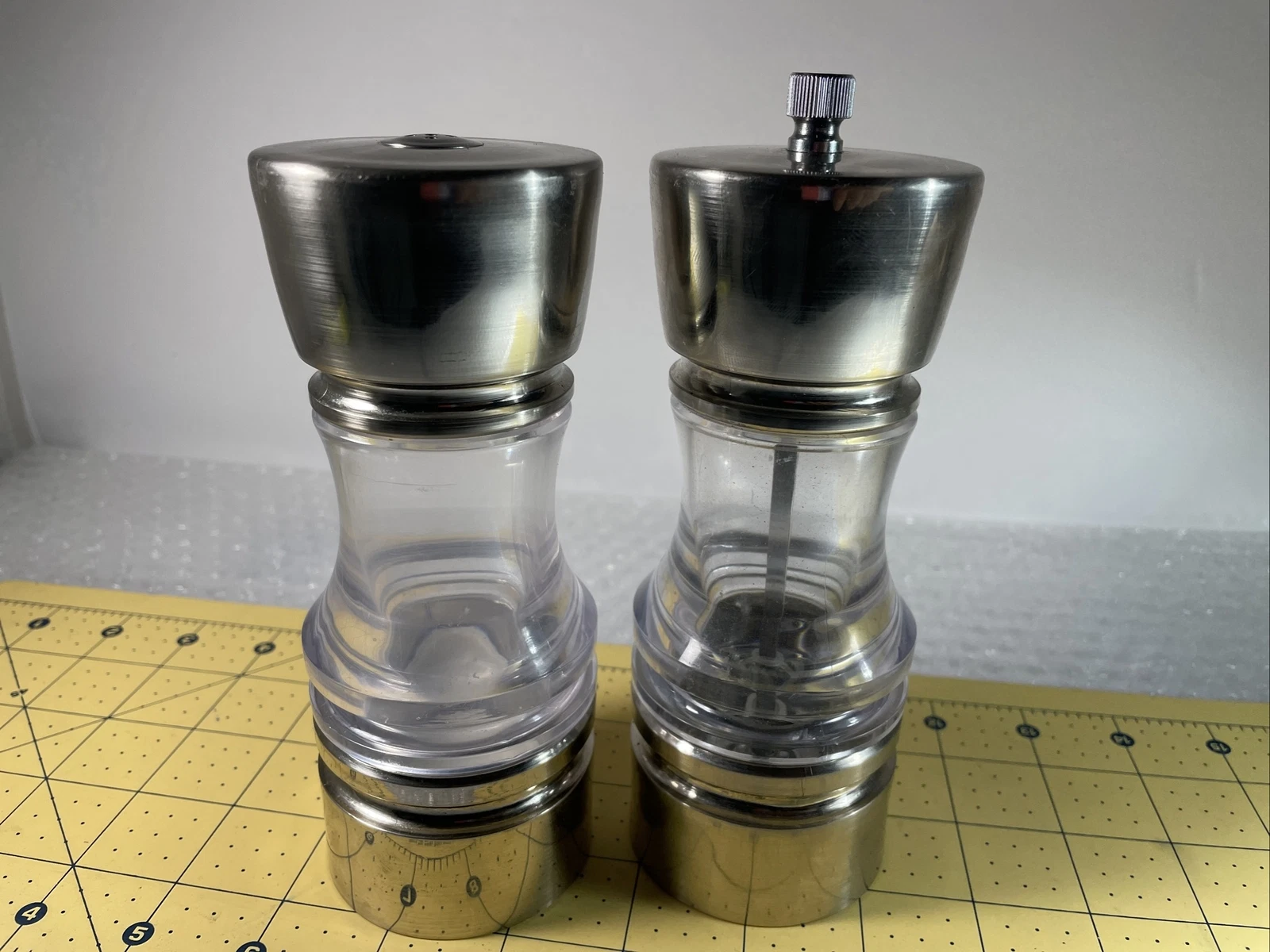 7" Brushed Nickel Salt Shaker & Pepper Mill Set Adjustable Pepper Grinder