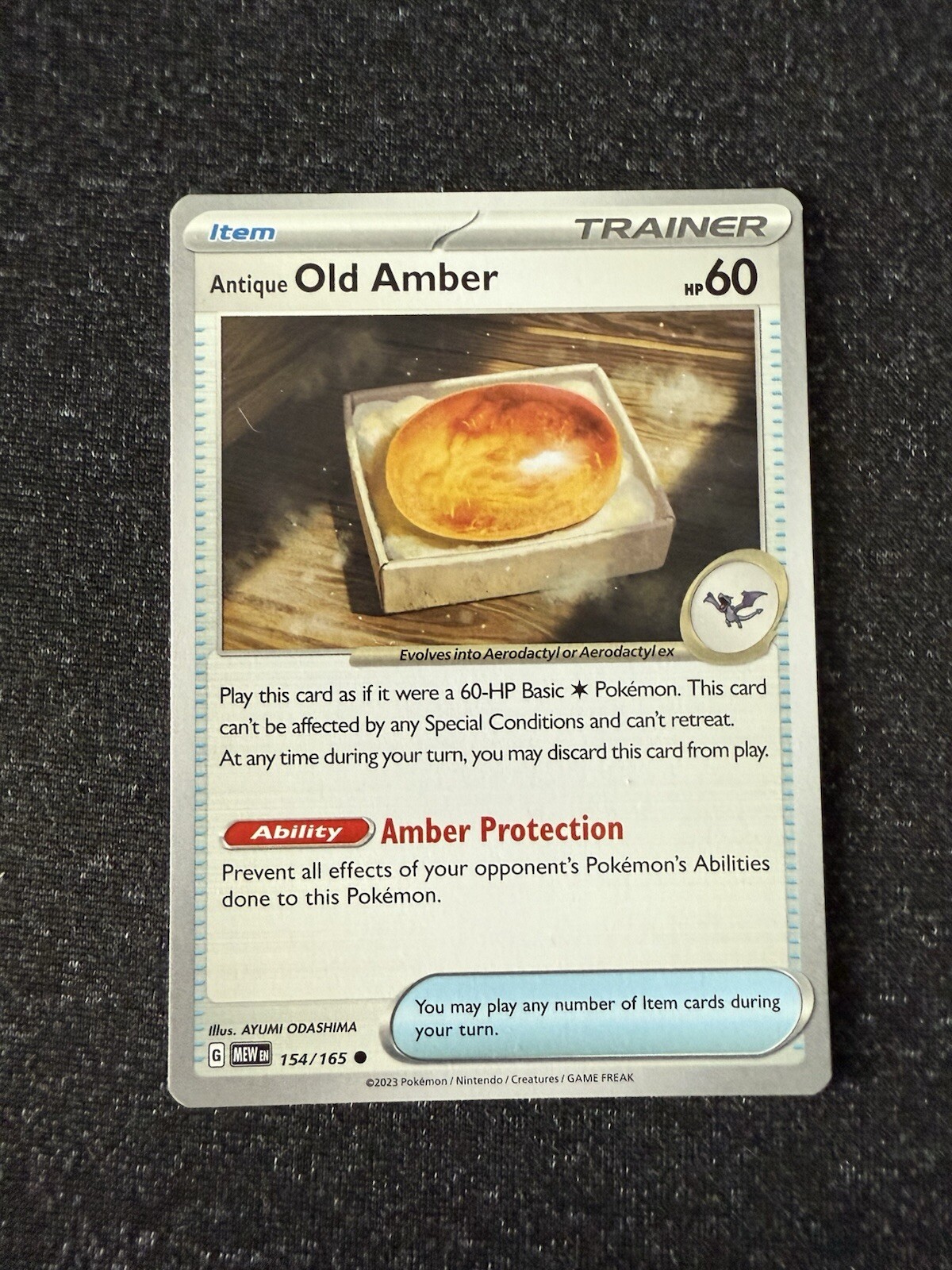 Antique Old Amber 154/165- Pokemon 151- Regular Common- NM/M
