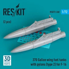 1:72 ResKit RSU72-0268 370 Gal Wing Fuel Tanks F-16 Type 2 2pc 3D Print