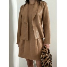 Sage The Label Faux Leather Snake Skin Camel Stare Mesto Blazer Medium Y2k