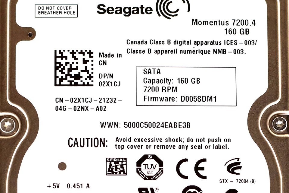 Dell ST9160412AS 160GB 2.5" 3Gb/s 7.2K RPM SATA Hard Drive Dell P/N: 02X1CJ - Image 3 of 3