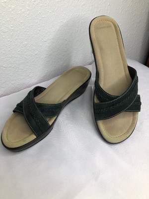 Woman Lands End Sandals Size 7B Gray Leather 9M340 Slip On | eBay