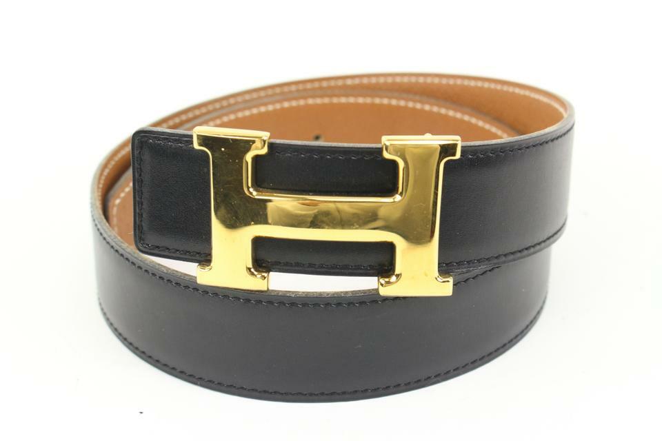 Hermès Black x Brown x Gold 32mm Reversible H Logo Belt Kit