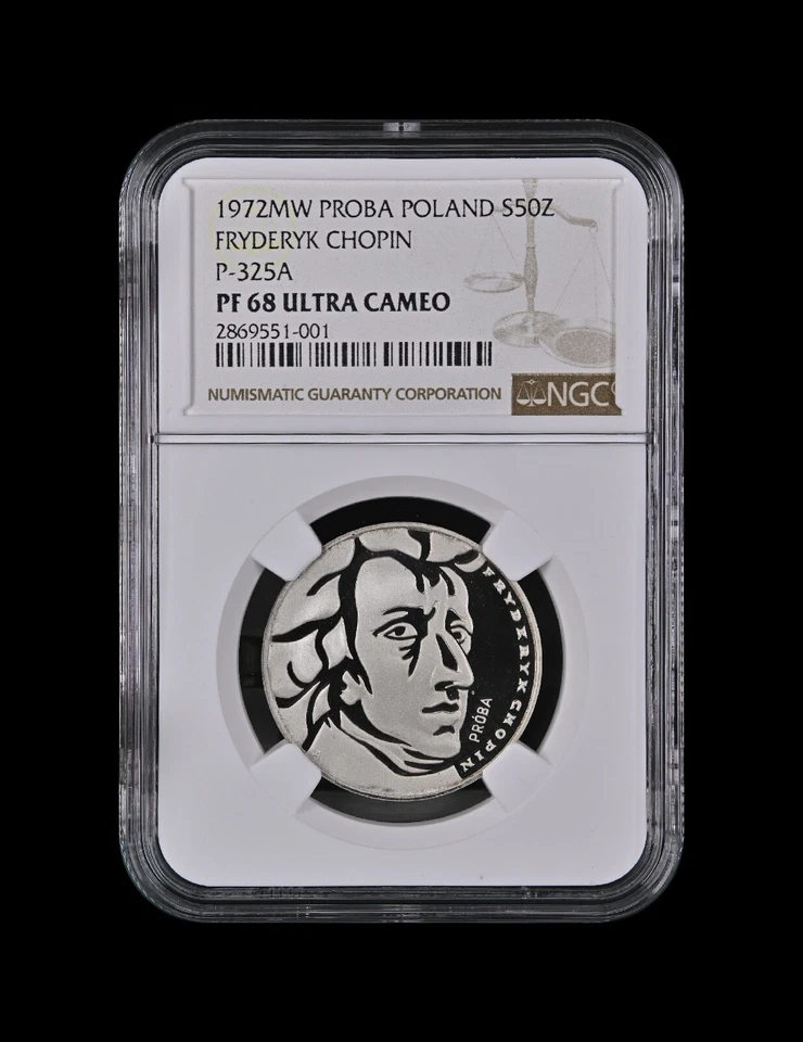 POLAND. 1972, 50 Zlotych, Silver - NGC PF68 - Fryderik Chopin, RARE PROBA Trial - Image 2 of 4