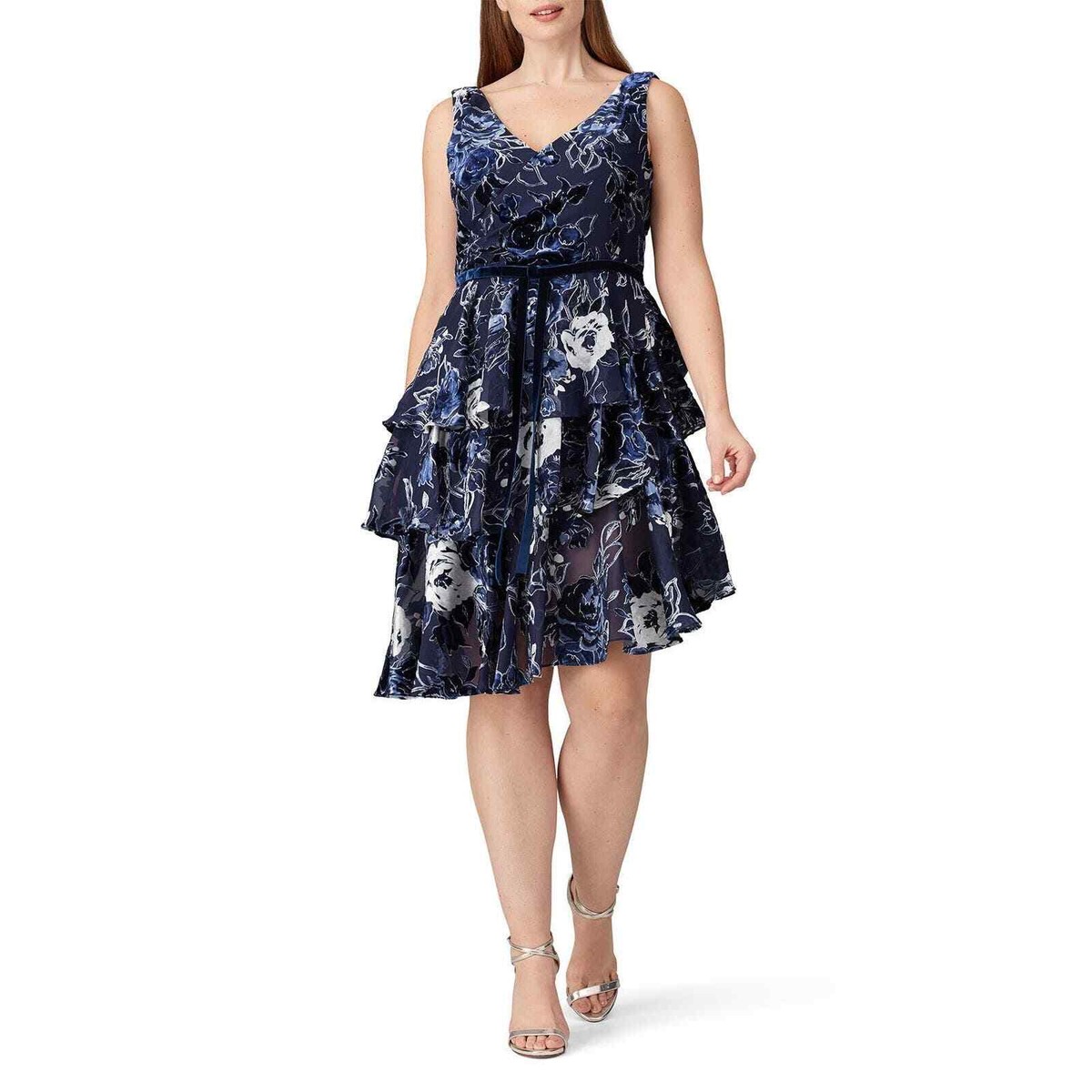 marchesa ruffled cocktail dress Swan Print Chiffon Ruffled Wrap Slip Maxi Dress
