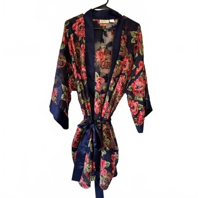 Victoria's Secret Navy Floral Paisley Kimono Robe with Tie Waist