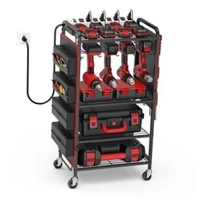  Large Power Tool Organizer Cart with Charging Station and Heavy Duty Tool 