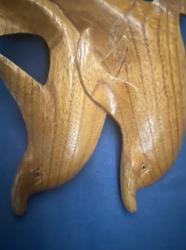 Vintage handgeschnitzte Holzschote Delfine Wandkunst Dekor 14,5 Zoll - Bild 4 von 6