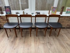 Set Of 4 c.1960 Mid Century Dining Chairs Nathan Genuine Black Leather