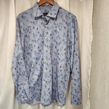 Scott Barber Men's Large Button Up Shirt All Over Ski Print Blue Long Sleeve