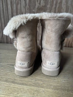 UGG Bailey Button Suede Shearling Lined Ankle Bootie Beige Women s US 7