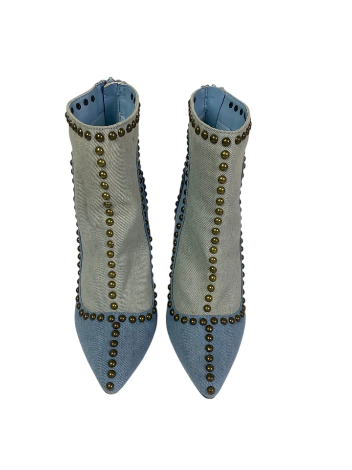 Botines Privileged 8 bloques de colores denim tacón grueso tachuelas de latón cremallera azul retro Foto 4 de 4