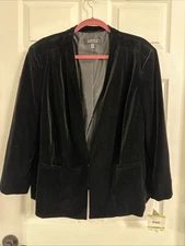 Kasper Black Velvet Jacket Blazer Hook Eye Closure Size 18W NWT