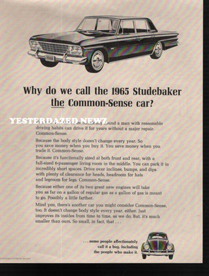 1965 print ad for Studebaker ''..the Common-Sense car''