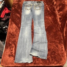 Miss Me Jeans Womens 28 Blue Bootcut Distressed Embroidered Flap Pockets JPS38B3